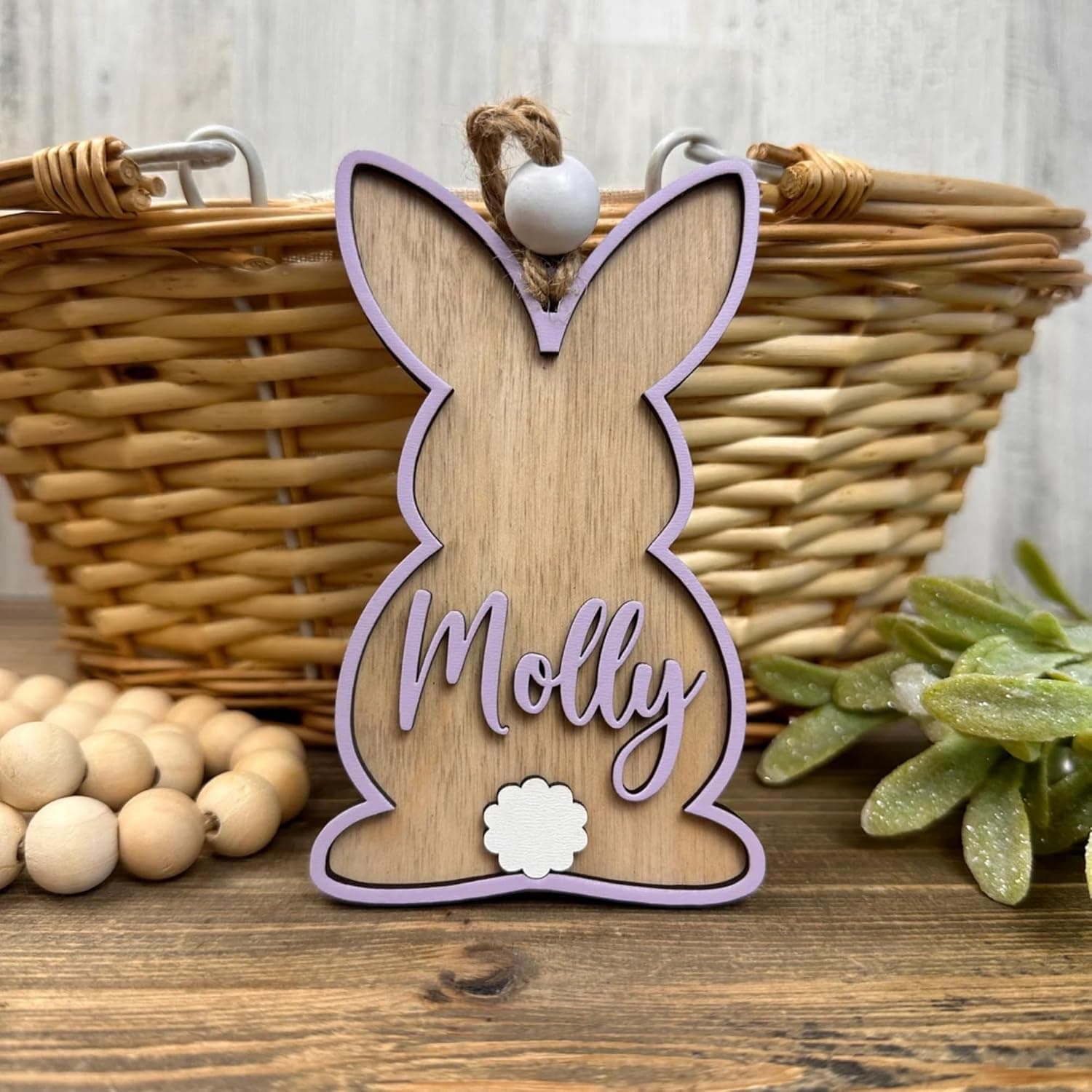 Personalized Easter Basket Name Tags - 3D Wooden Bunny Decorations thumbnail 5