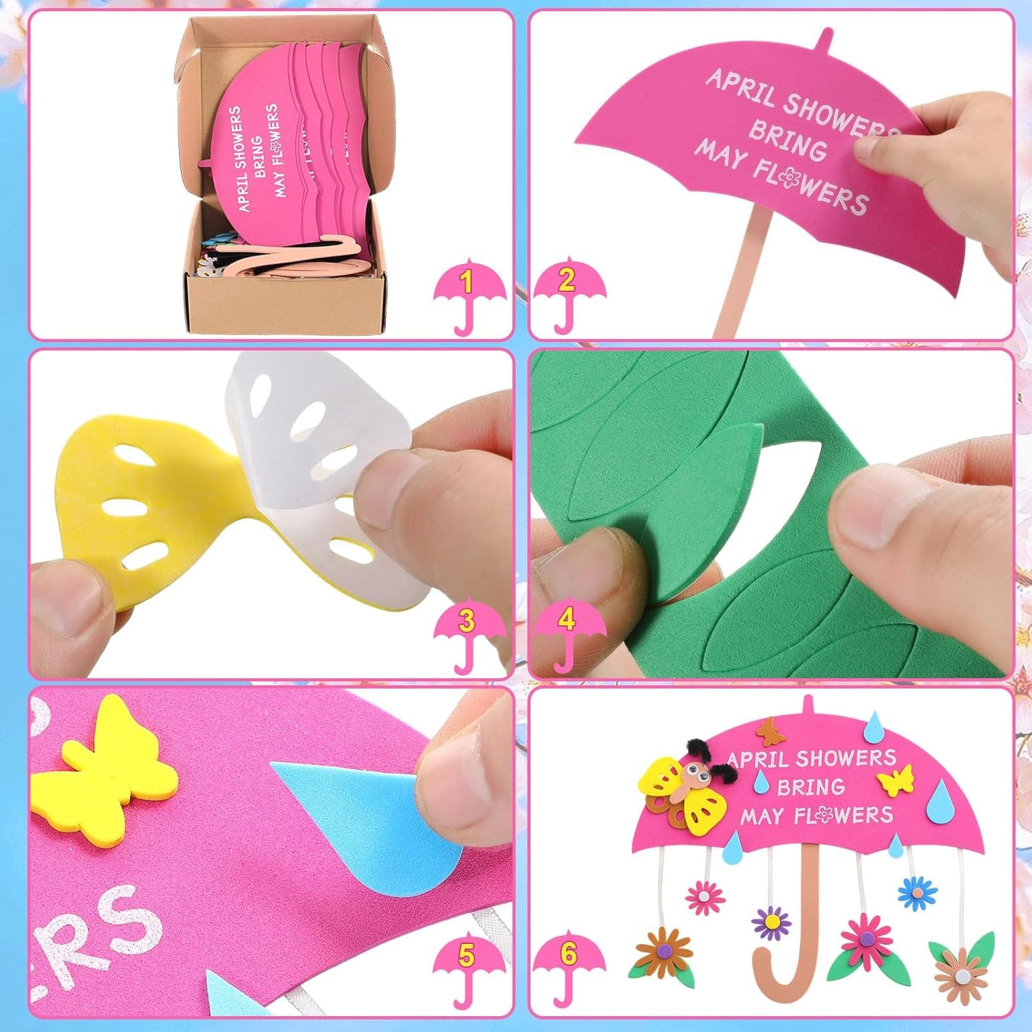 Oudain 12 Set April Showers Bring May Flowers Craft April Showers Sign Craft Kit Spring Rain Sign DIY Arts Spring Foam Stickers for Party Favor : Toys &amp; Games thumbnail 4