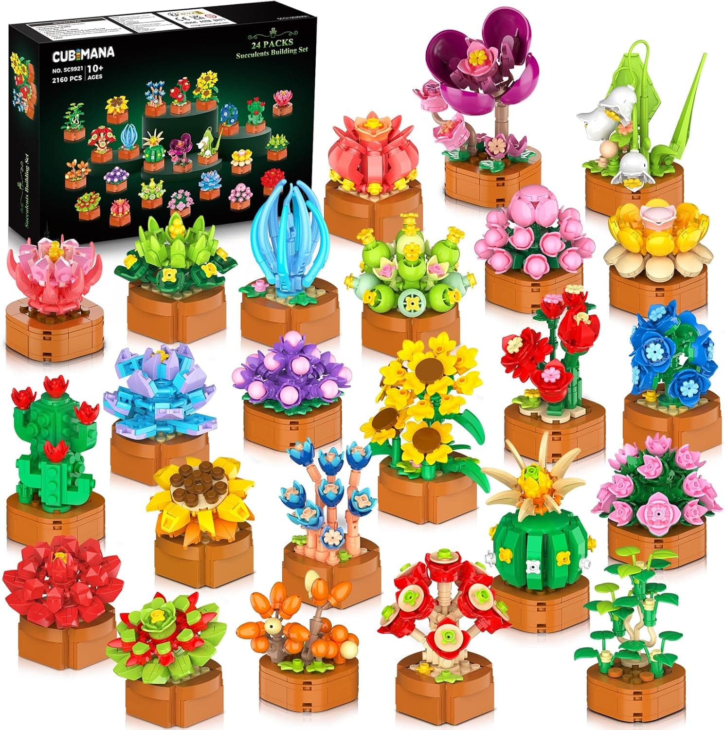 CUBIMANA 24 Pack Flowers Succulents Building Set — Spring Gift Ideas gift idea