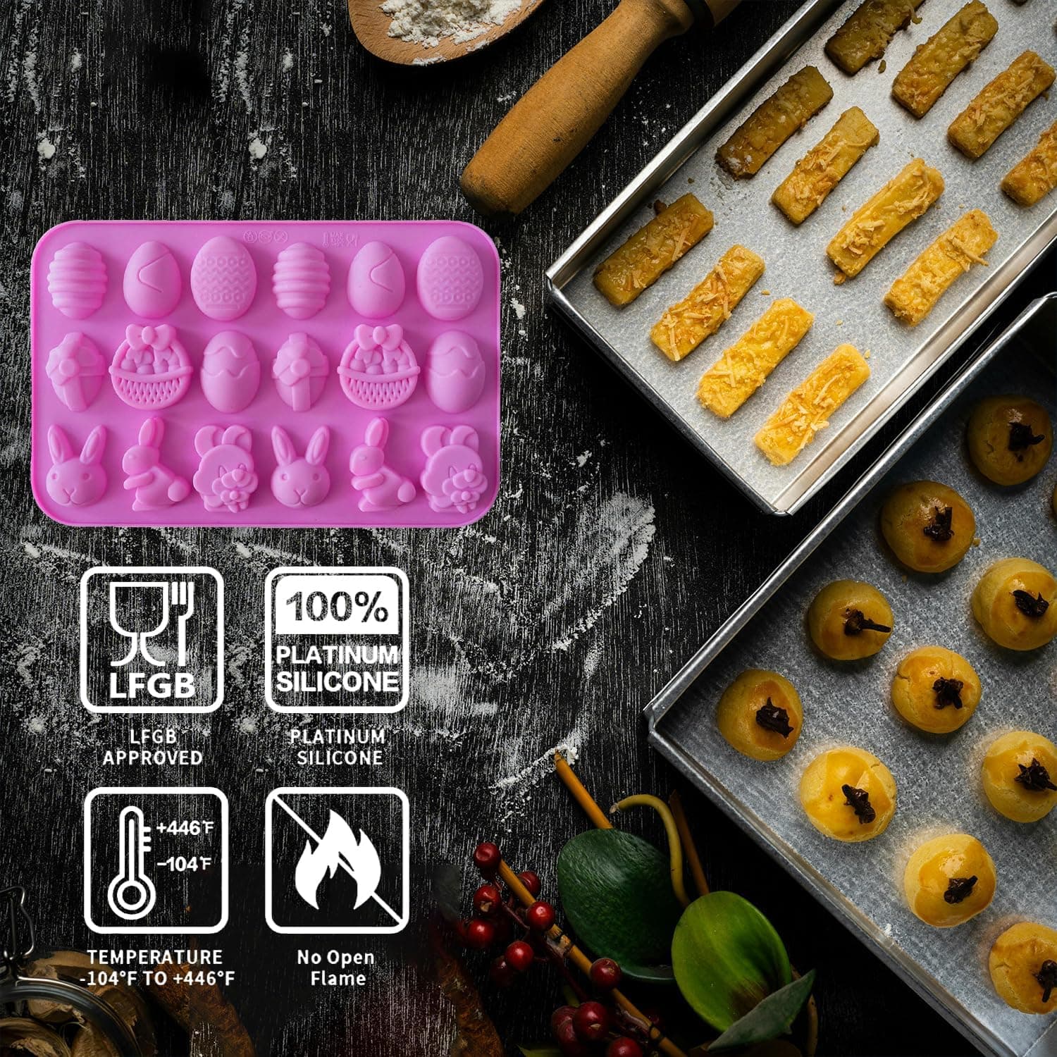 Food-Grade Silicone Easter Chocolate Molds (2 Pack) - 36 Cavities Bunny, Egg &amp; Basket Shapes | Reusable Non-Stick Mold for DIY Candy, Chocolates, Baking | Easter Party &amp; Spring Crafts : Home &amp; Kitchen thumbnail 5