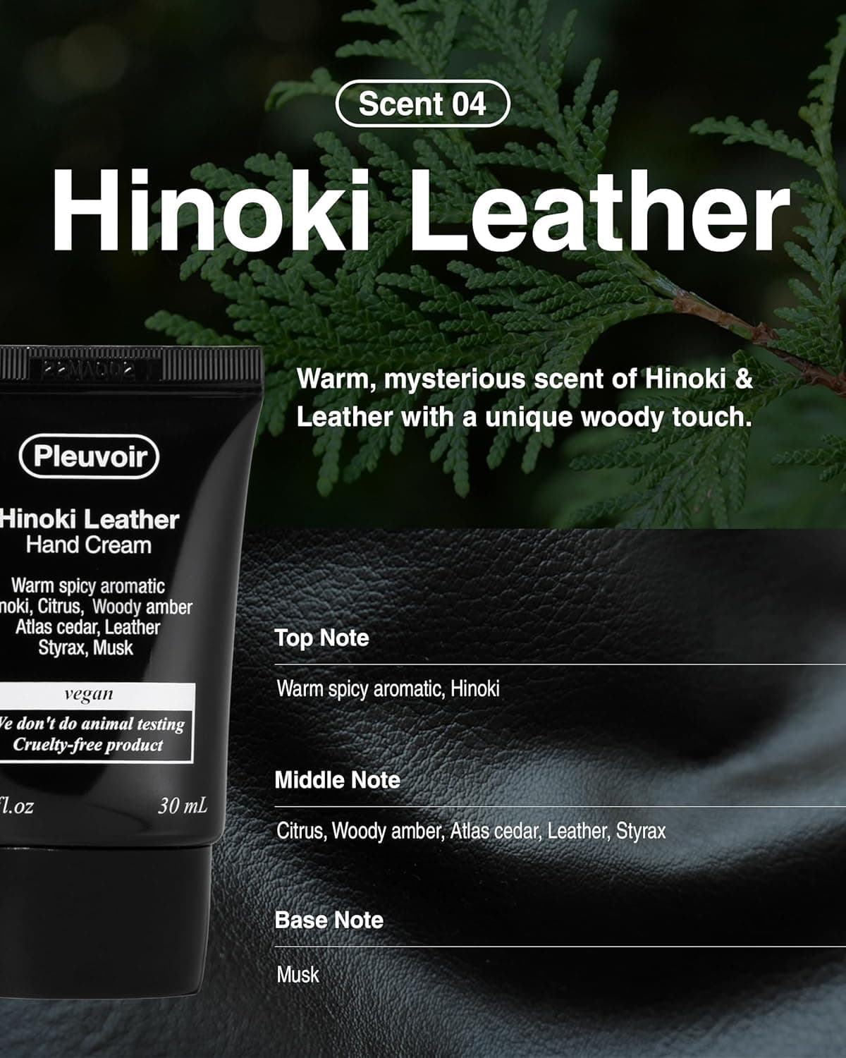 Pleuvoir Hinoki Leather Perfume Hand Cream -French MANE × Japanese Cypress (Cedar &amp; Musk), Non-Sticky, Phone-Ready, Travel Size, Moisturizing with Shea Butter, Hyaluronic Acid and Jojoba Oil - 1oz : Beauty &amp; Personal Care thumbnail 3