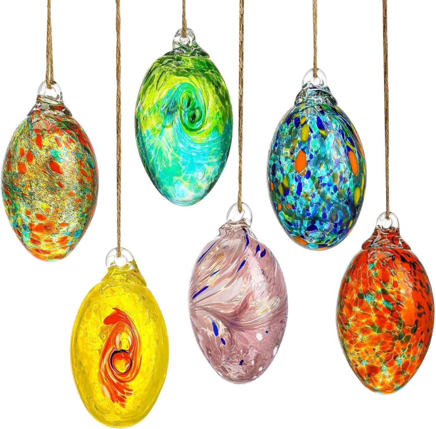 6-Piece Blown Glass Easter Egg Ornaments thumbnail 3