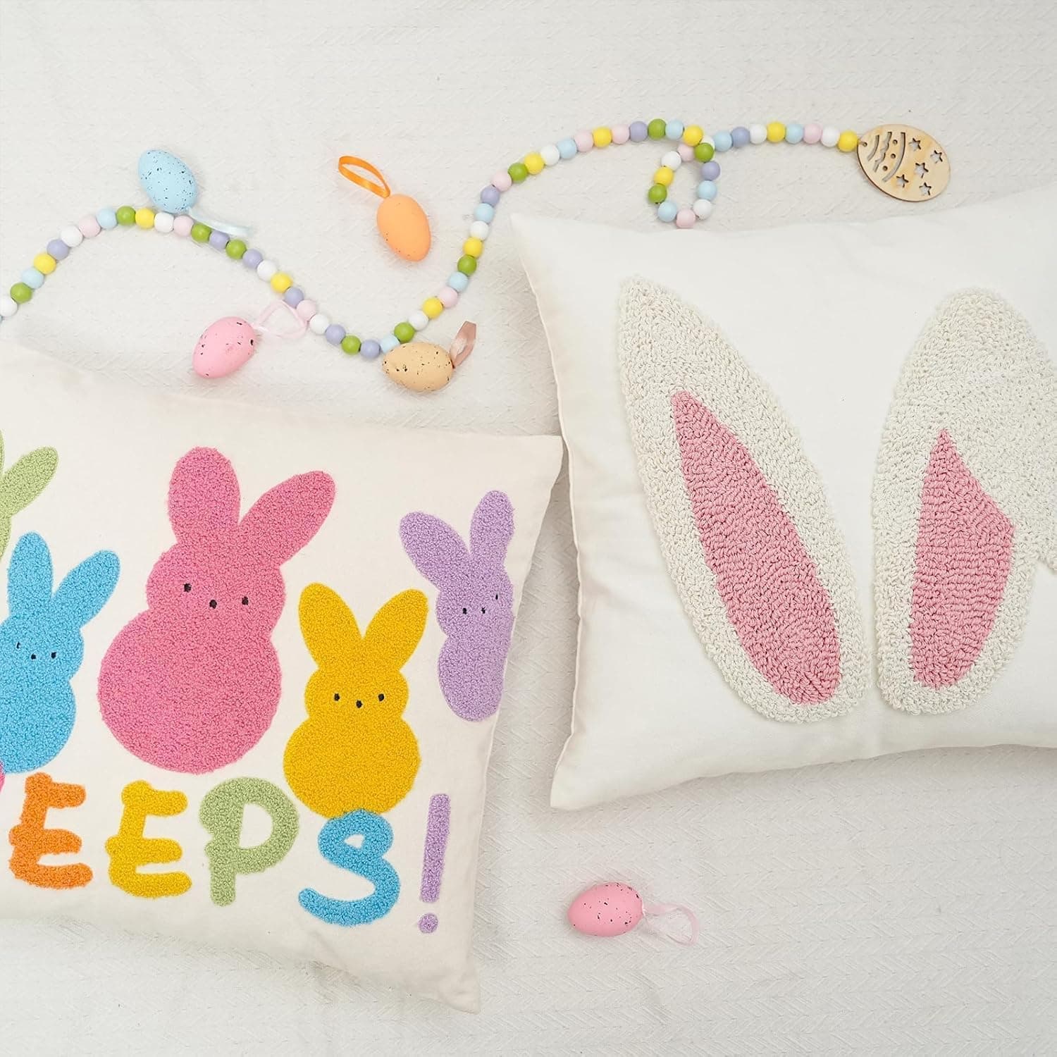 GEEORY 3D Embroidered Easter Bunny Pillow Cover 18x18 Inch, Spring &amp; Easter Decorations Farmhouse Home Decor Throw Pillow Case for Sofa &amp; Bed GX015-1-18 : Home &amp; Kitchen thumbnail 5