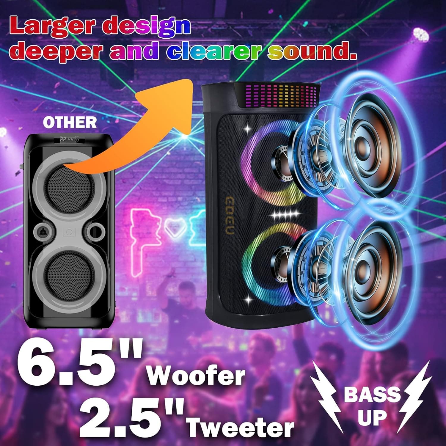 Large Party Speaker with Dual Woofers and LED Light Show thumbnail 2
