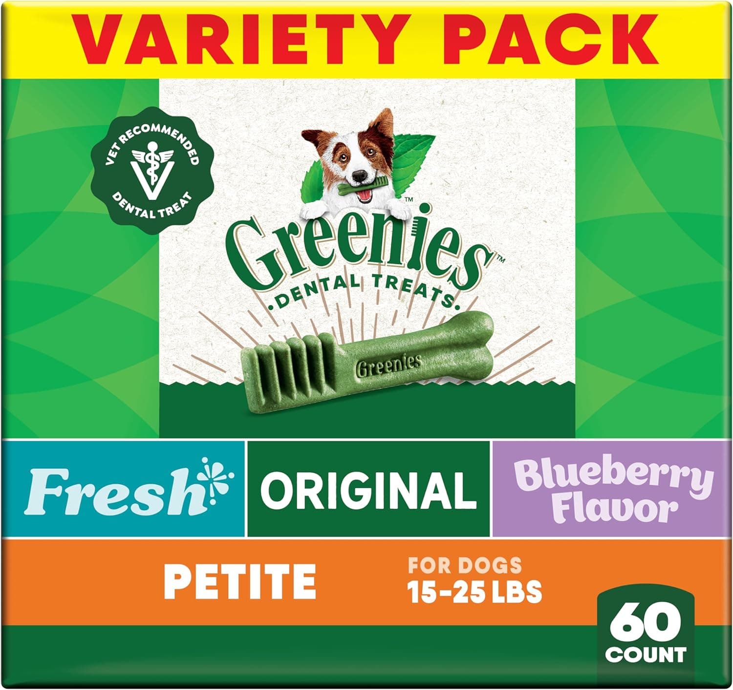 Greenies Veterinarian-Recommended Adult Natural Dental Dog Treats Petite Size, Variety Pack Flavor, (3) 12 oz. Packs, 60 Count : Pet Supplies image 1