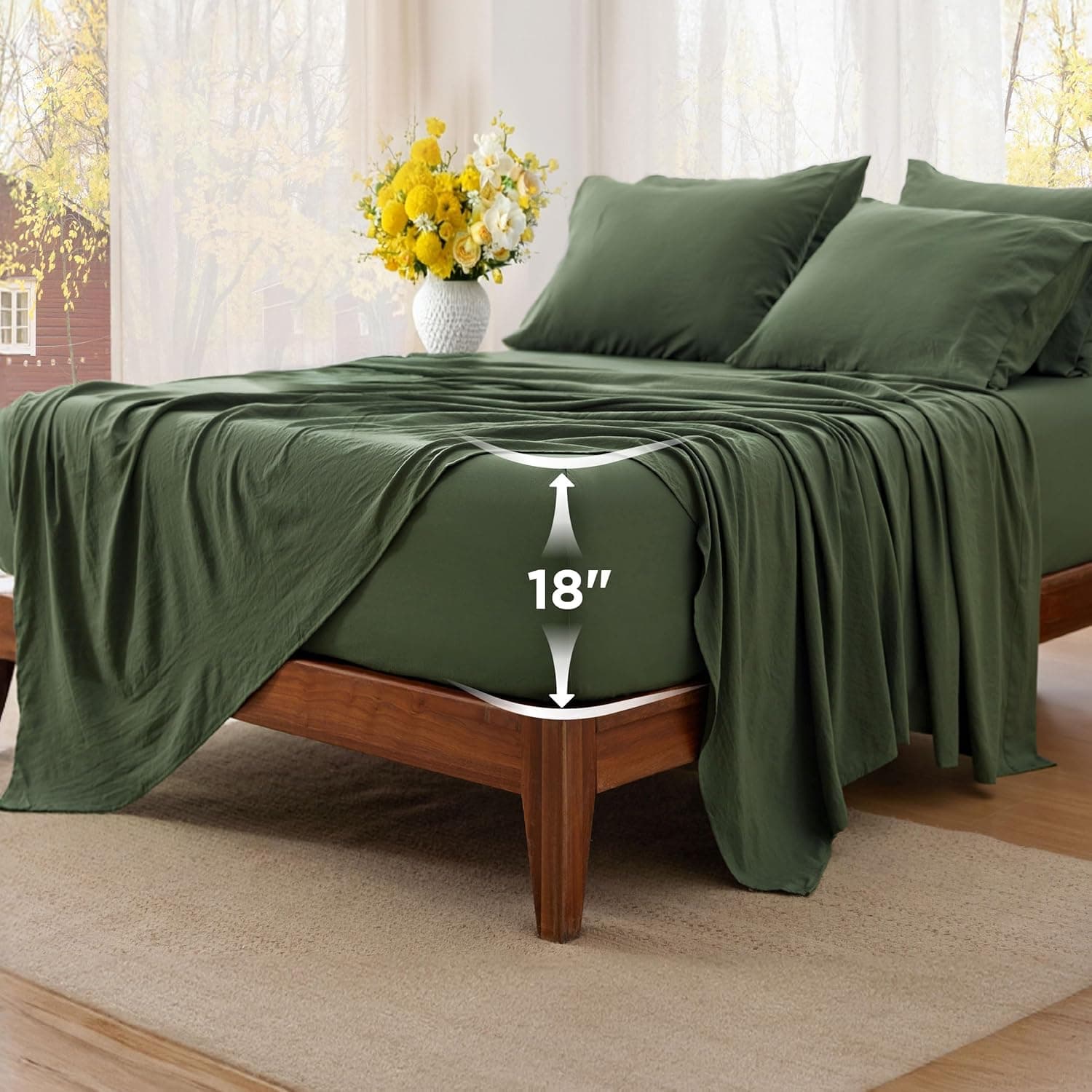 Bedsure Deep Pocket Queen Sheet Set - 6 Piece Olive Green image 1