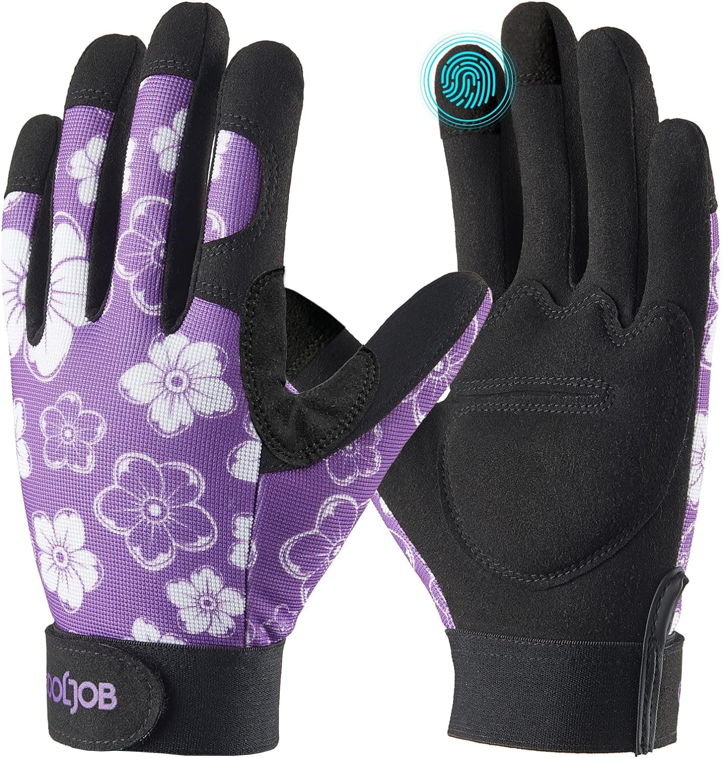 COOLJOB Medium Gardening Work Gloves for Women - Thorn Proof Purple Floral image 1