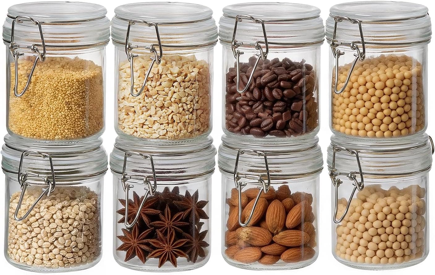 BJONKZ Glass Jars with Airtight Lids – Food Storage Containers with Preserving Seal Wire Clip Fatening, Glass Canisters for Kitchen Canning Flour, Cereal, Sugar, Beans (10oz*8) : Home &amp; Kitchen — Spring Gift Ideas gift idea