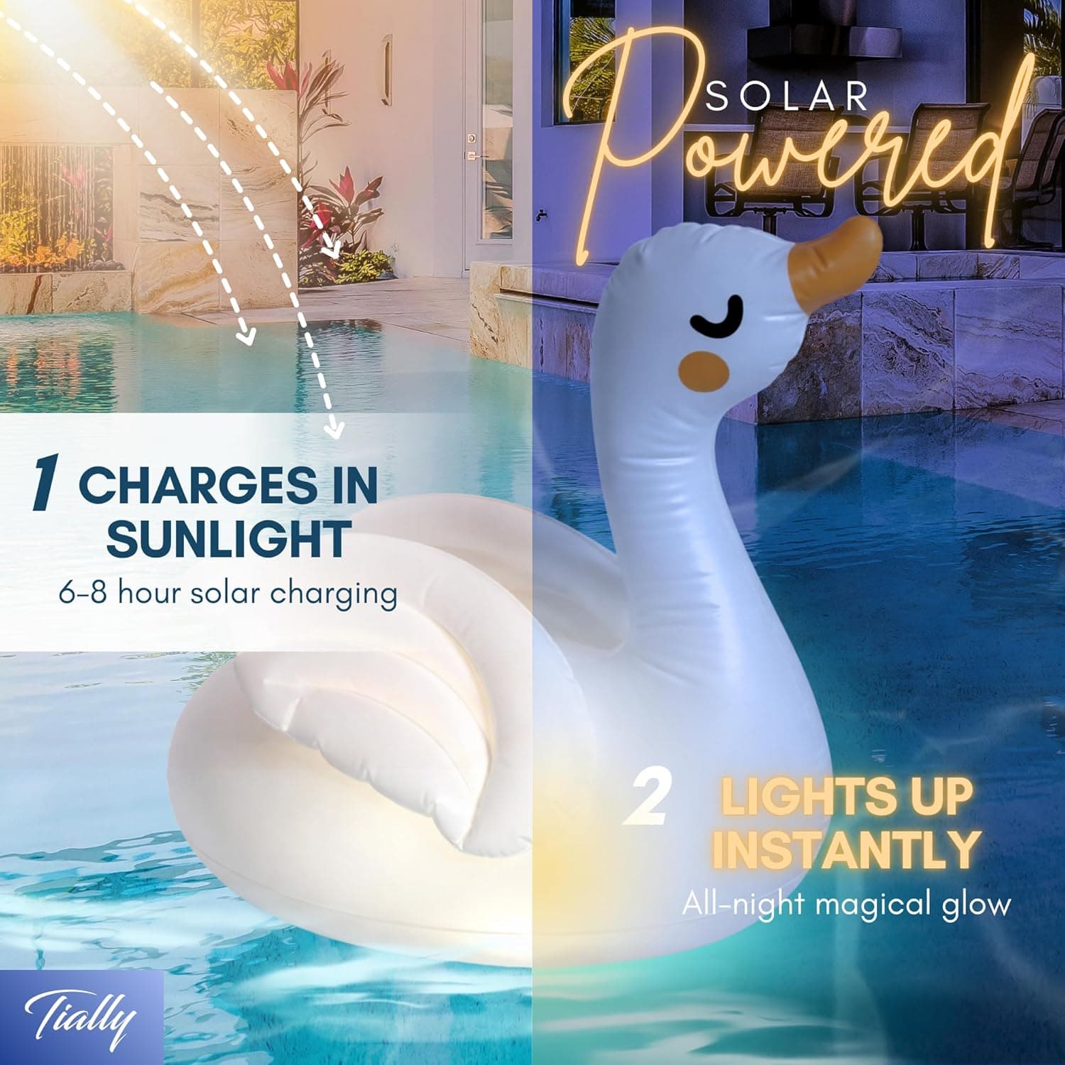 TIALLY Floating Pool Lights Solar Powered - Flamingo and Swan Pool Floats thumbnail 3