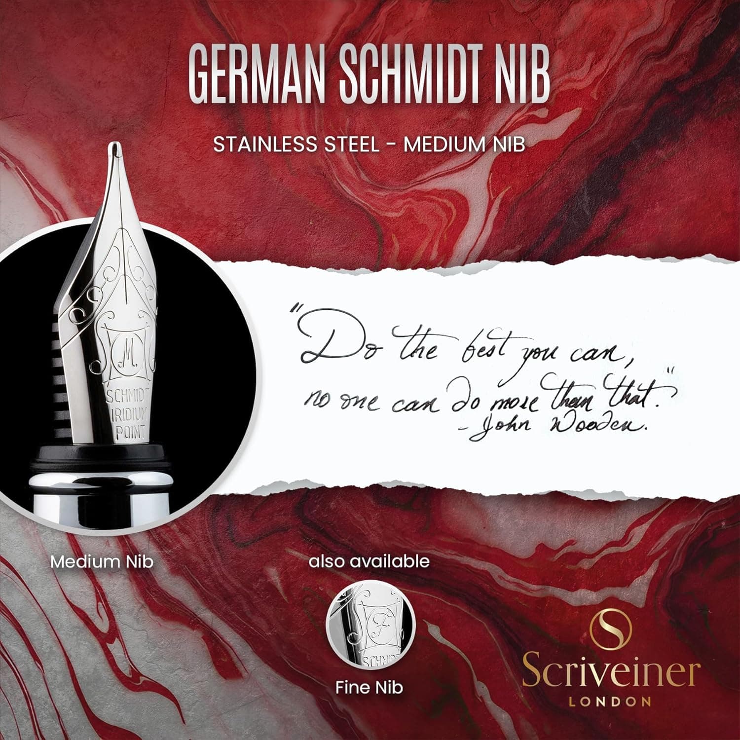 Scriveiner Deep Crimson Red Fountain Pen with Chrome Finish thumbnail 5