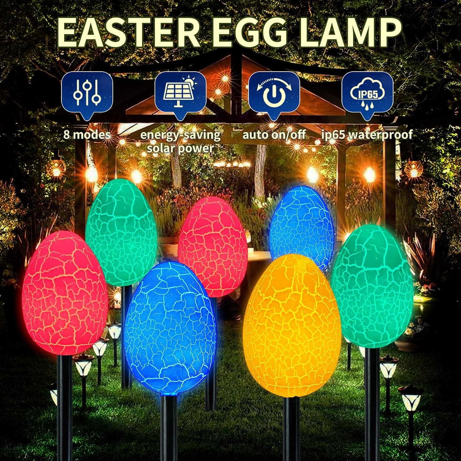 BouQuw 2 Pack Solar Easter Egg Lights with 8 Modes thumbnail 4