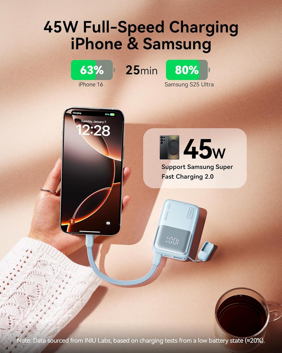 INIU Pocket Size Portable Charger, Ultra Small 10000mAh 45W PD Power Bank, Fast Charging Battery Pack, Travel Essentials Powerbank for iPhone 17 16 Pro Air, Xiaomi 17 Pro Max 16 15 14, S24 etc : Cell Phones &amp; Accessories thumbnail 3