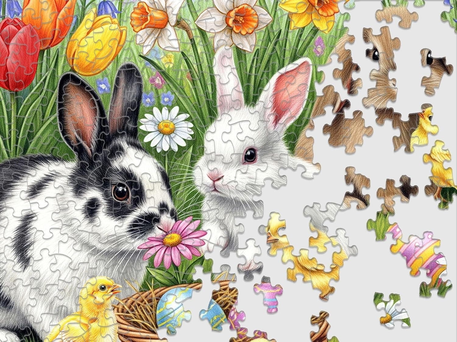 Springbok Three Easter Bunnies 500 Piece Jigsaw Puzzle for Adults – Poster Now Included - Spring and Floral – Unique Cut Pieces – Made in USA : Toys &amp; Games thumbnail 5