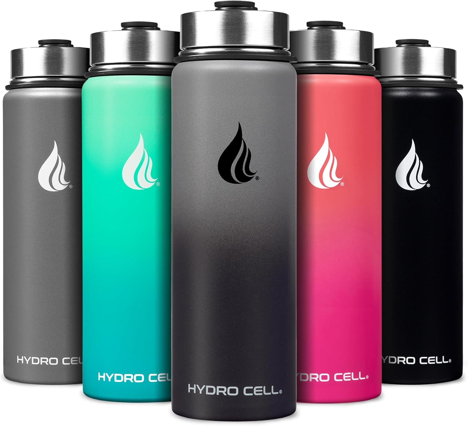 HYDRO CELL Stainless Steel Insulated Water Bottle with Straw - For Cold &amp; Hot Drinks - Metal Vacuum Flask with Screw Cap and Modern Leakproof Sport Thermos for Adults (Graphite/Black 24oz): Home &amp; Kitchen image 1