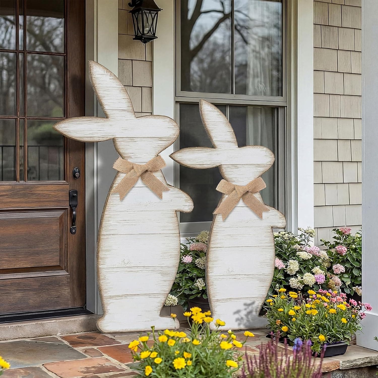 Yerliker 2-Piece Wooden Easter Bunny Porch Signs image 1
