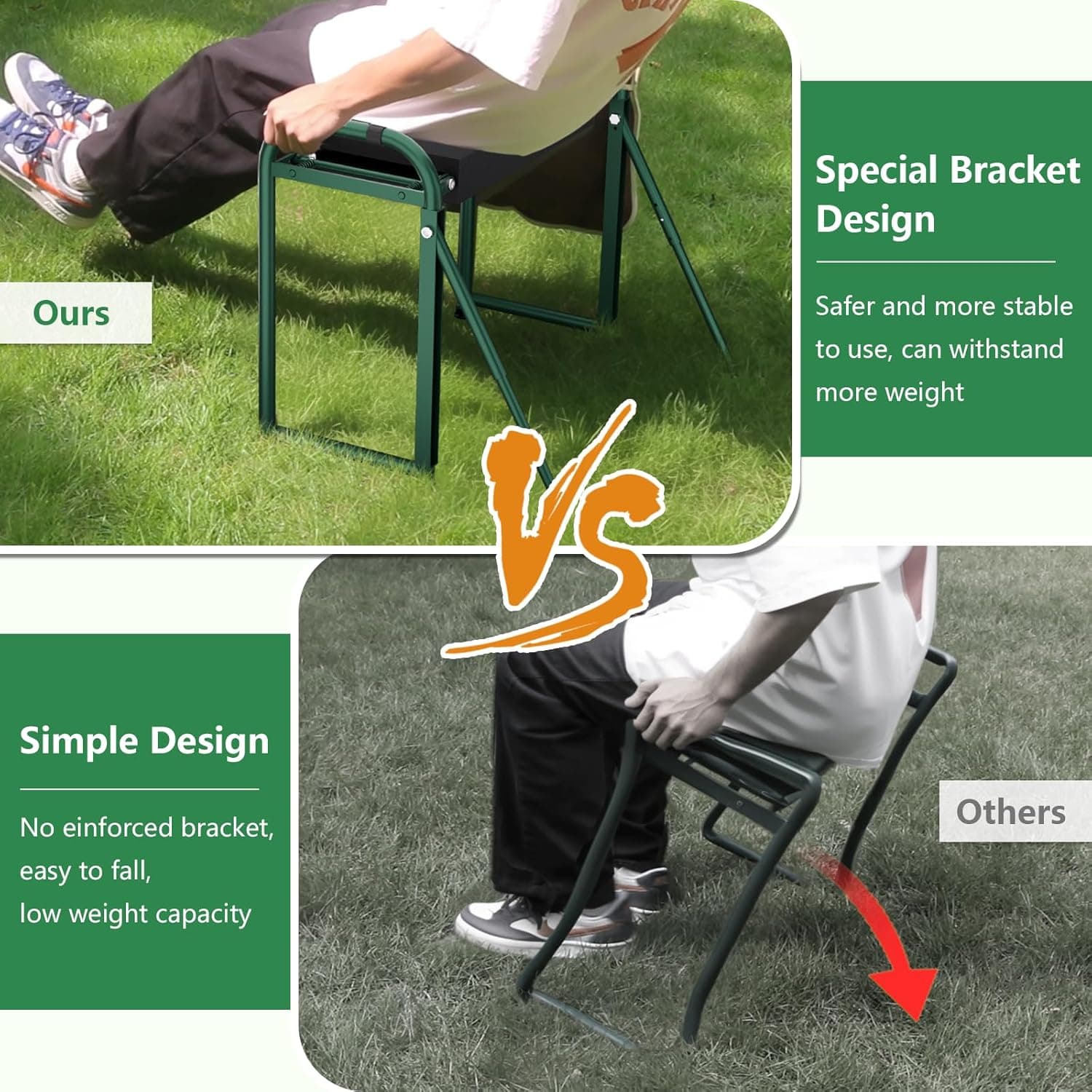 seasky Foldable Garden Kneeler and Seat, Anti-Tipping Heavy Duty 400 lbs Capacity, Widened Thick Soft Kneeling Pad, Gardening Stool with Tool Bag, Gifts for Women Seniors Parents : Patio, Lawn &amp; Garden thumbnail 5