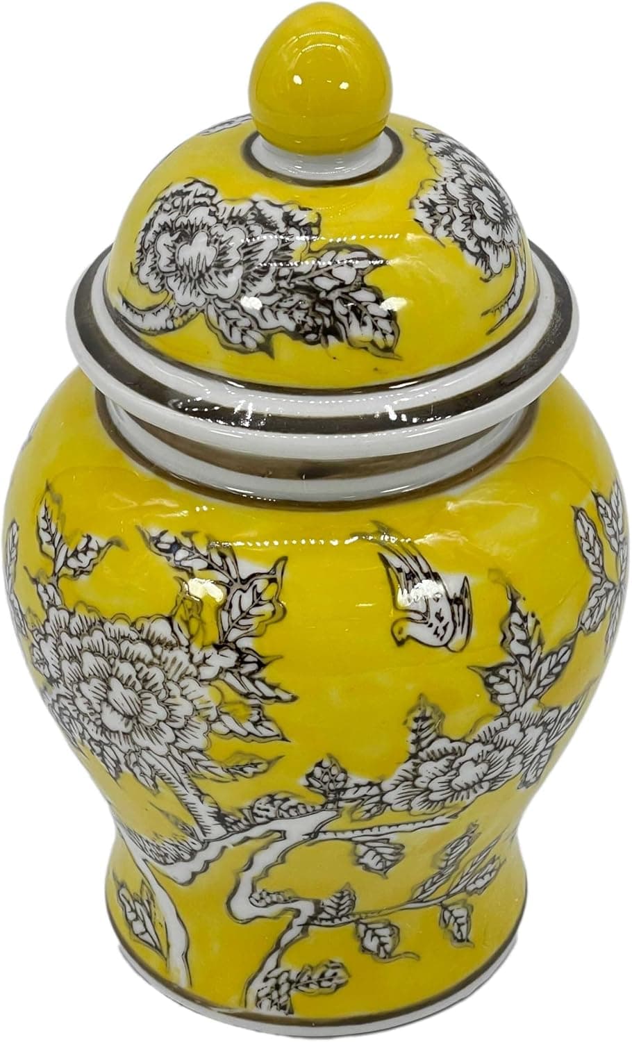 8" Ceramic Ginger Jar w/Lid - Classic Chinese Style Porcelain Jar Tea Storage for Home Decor Decorative Centerpiece Vintage Accent Antique Vase Jingdezhen (Yellow) : Home &amp; Kitchen thumbnail 3