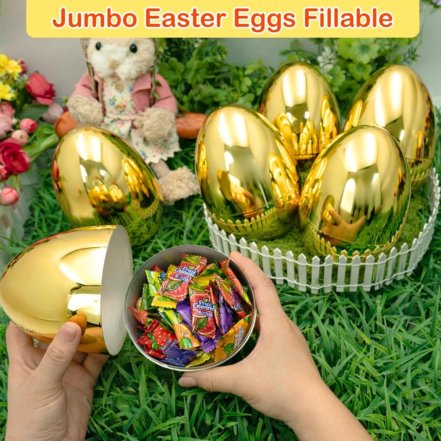 ZICZLI 6 PCS 6" Jumbo Golden Metallic Easter Eggs thumbnail 3