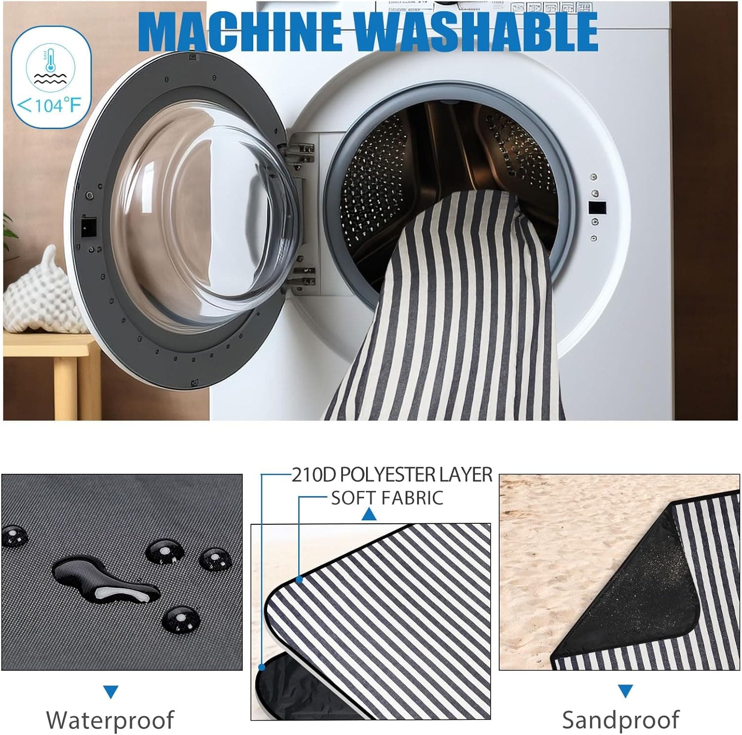 Waterproof Picnic Blanket with Carry Strap - Extra Large Aegean Blue thumbnail 3