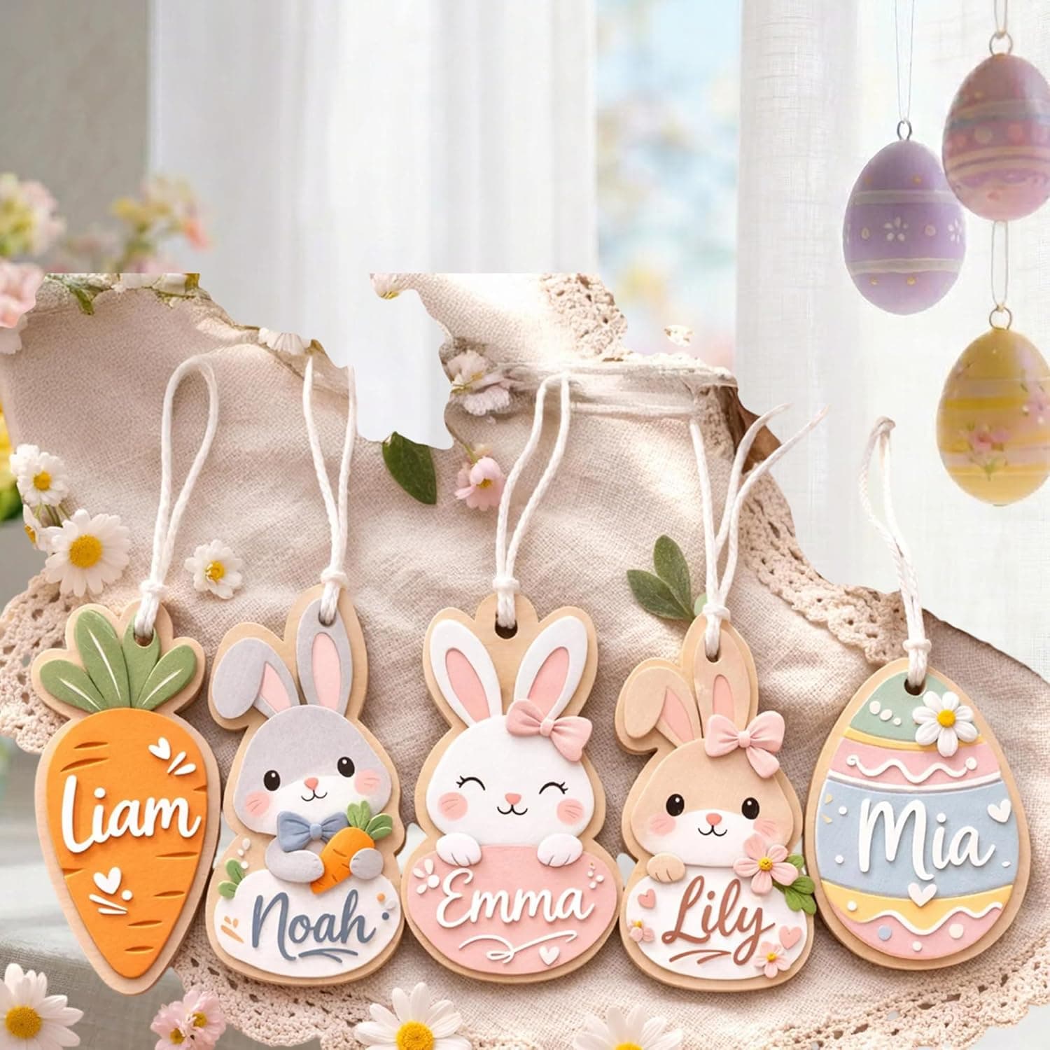 Famitrendz Personalized Carrot Easter Basket Tag, Custom Easter Name Tags for Grandkids, Basket Bunny Ear Tags, Spring Decoration, Gift for Easter thumbnail 3
