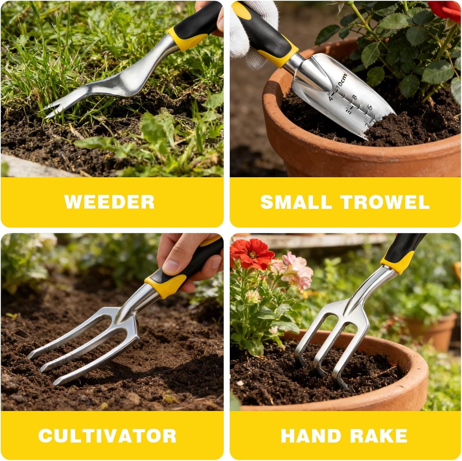 FrutPunch 7-Piece Ergonomic Garden Tool Set in Yellow thumbnail 4