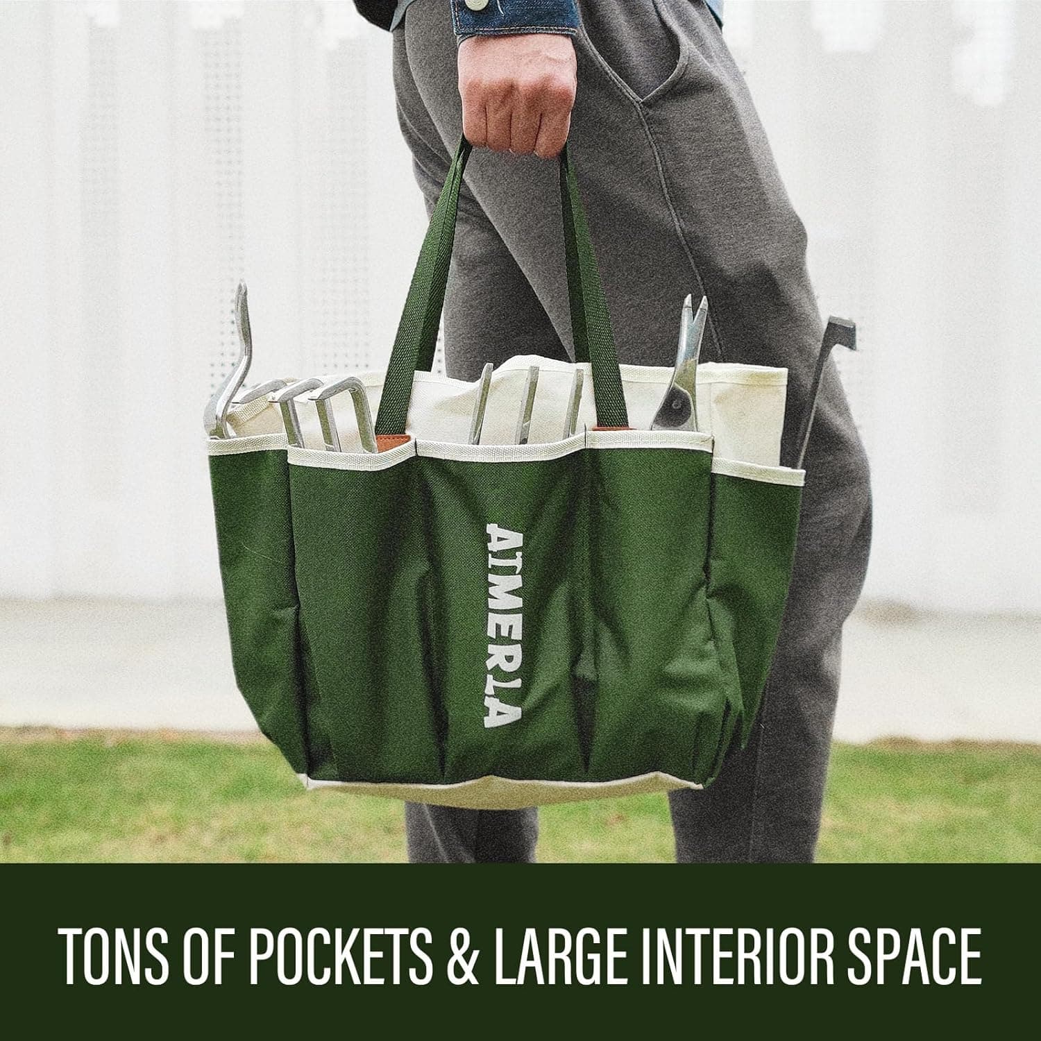 Aimerla Gardening Tools Set of 9 Heavy Duty Garden Tools with Non-Slip Rubber Grip with Large Garden Bag for Tools Durable Hand Tools for Gardening, Weeding,Gardening Gifts for Women,Men (Dark Green) : Patio, Lawn &amp; Garden thumbnail 5