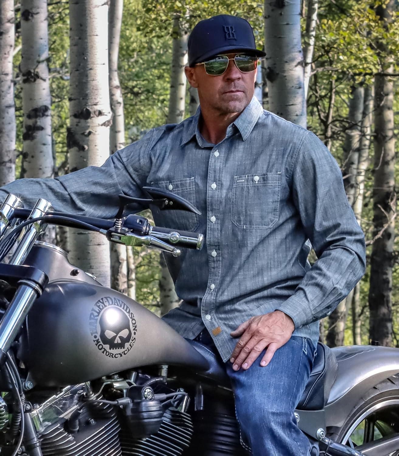 Dubinik Chambray Shirt Men's Cotton Button Up Long Sleeve Denim Blue thumbnail 5