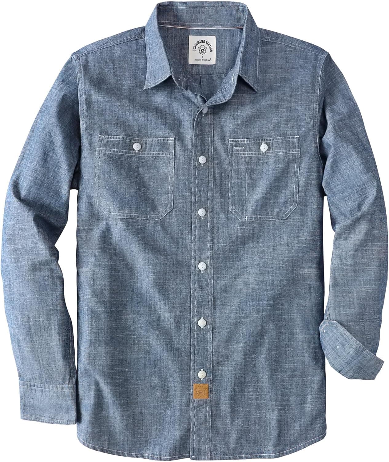 Dubinik Chambray Shirt Men's Cotton Button Up Long Sleeve Denim Blue image 1