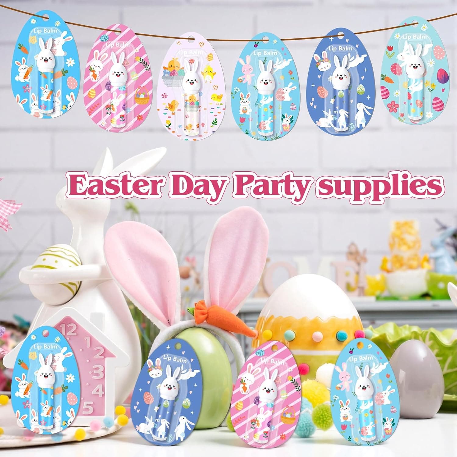 Loopeer 12 Pcs Easter Basket Stuffers Bunny Lip Balm thumbnail 4
