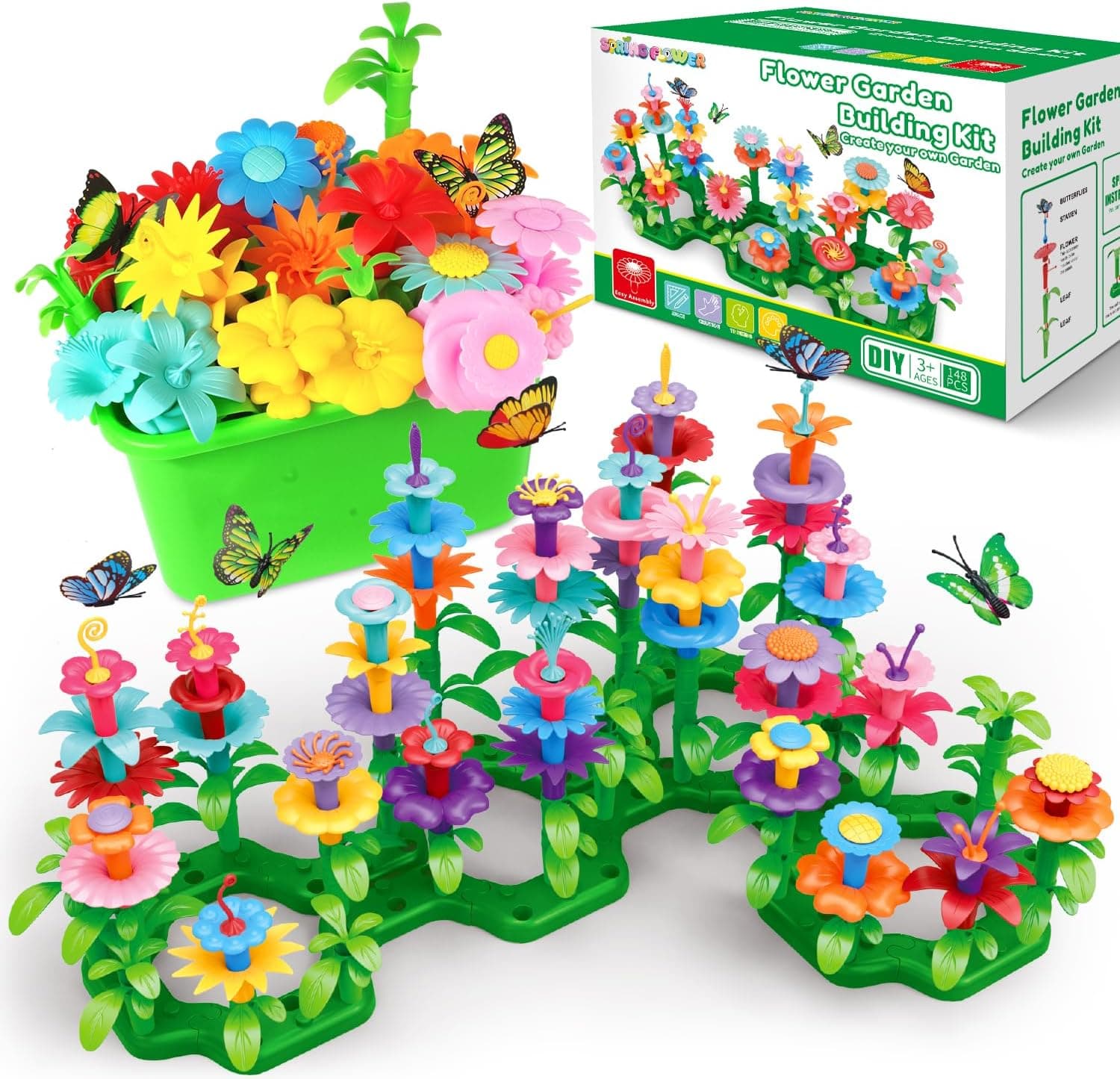 SpringFlower Toys for Girls 3 4 5 6 7 Years Old, Flower Garden Building Kit with Storage case,Educational STEM Toy and Preschool Garden Play Set for Toddlers, for Kids,148pcs : Toys &amp; Games image 1