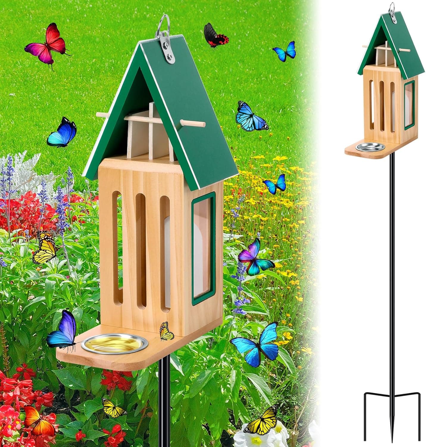 Upgraded Wooden Butterfly House and Feeder image 1