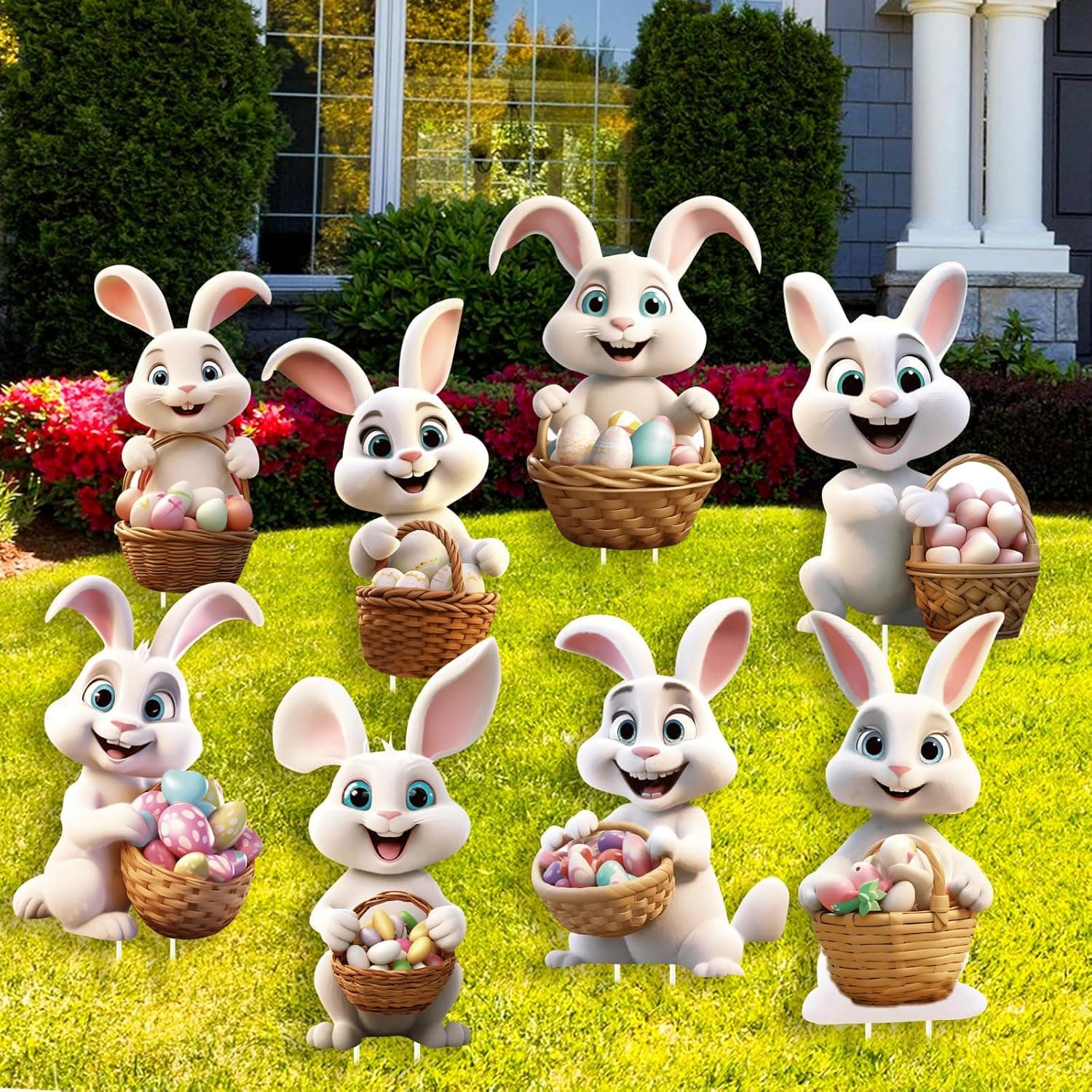 8 PCS Bunny Easter Outdoor Lawn Yard Signs with Stakes image 1