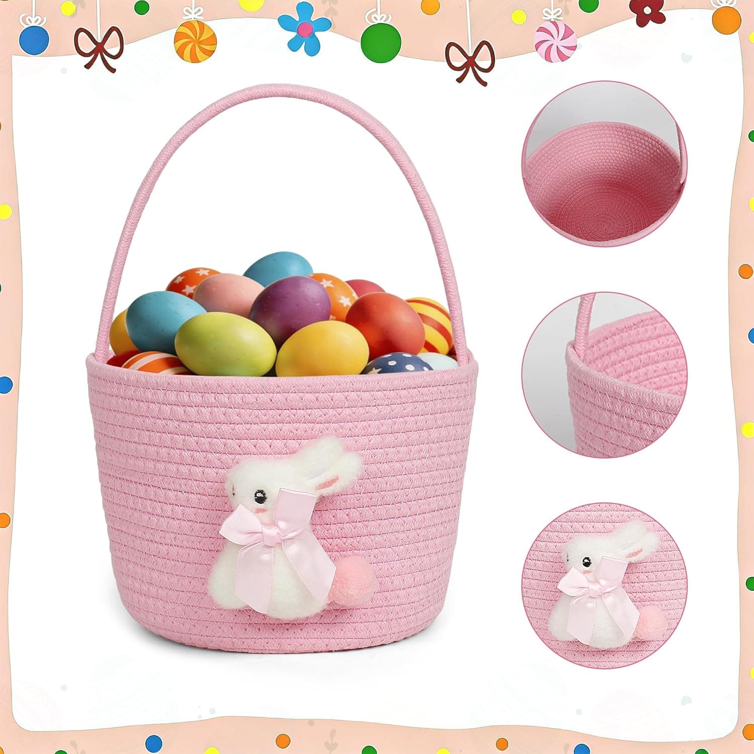 Pink Easter Basket with Handle for Kids thumbnail 3