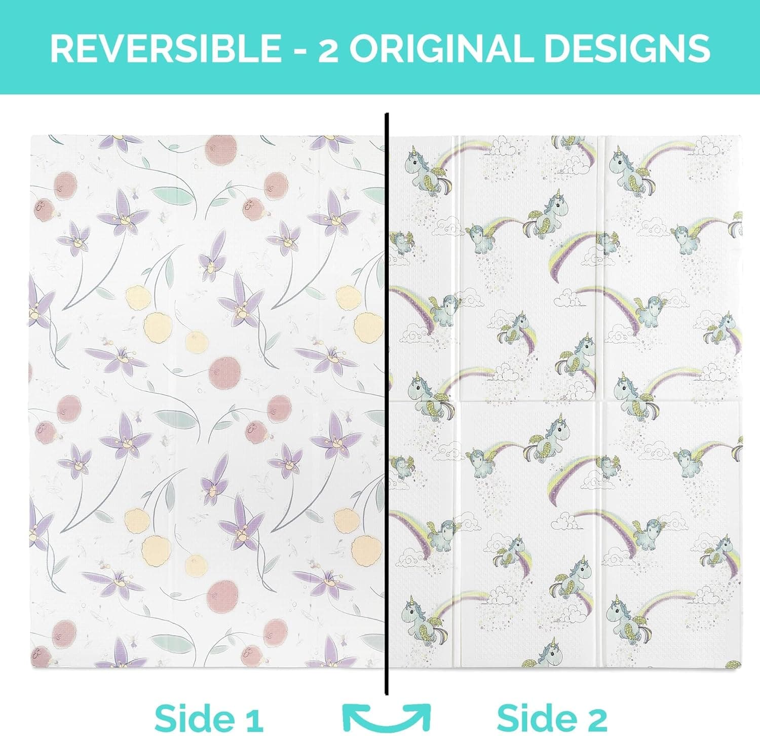 JumpOff Jo Foldable Foam Play Mat – Large Waterproof Baby &amp; Toddler Activity Floor Mat, Double-Sided 70 x 59 Inch Play Surface - Fairy Blossom : Baby thumbnail 2