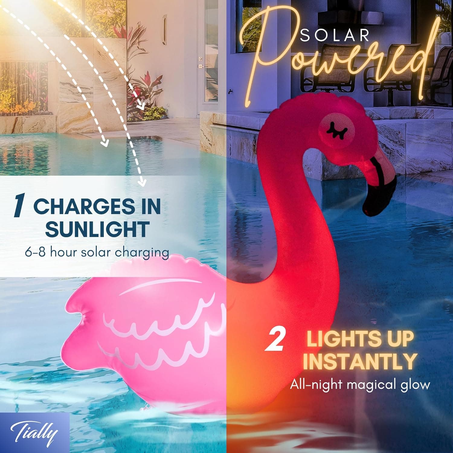 TIALLY Floating Pool Lights Solar Powered - Inflatable Solar Pool Lights, IP68 Waterproof Decor Float, Flamingo and Swans Decorations for Outdoor Use, for Women, Men, Adults : Patio, Lawn &amp; Garden thumbnail 4