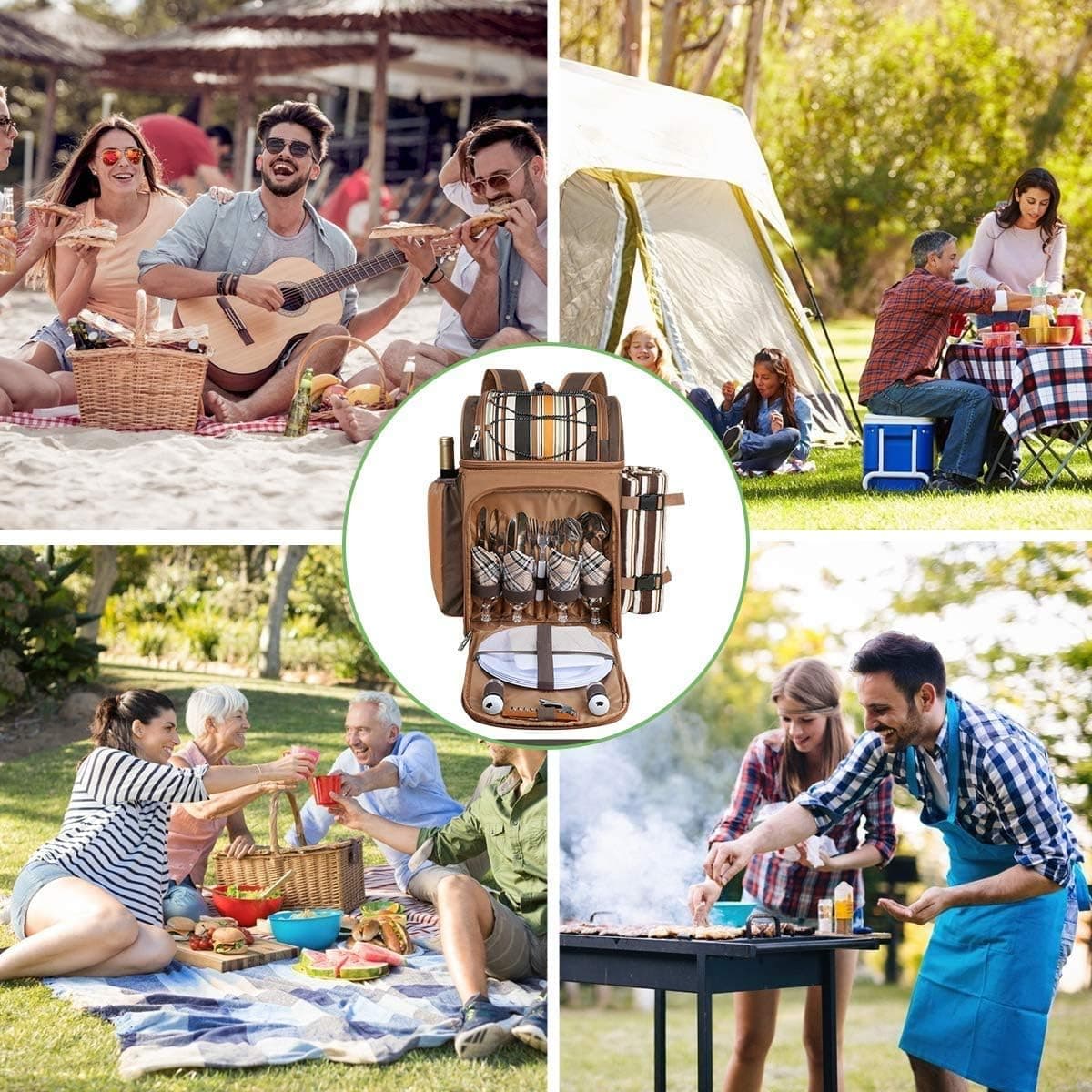 Hap Tim Picnic Basket Backpack for 4 with Cooler Compartment, Wine Holder & Blanket thumbnail 5