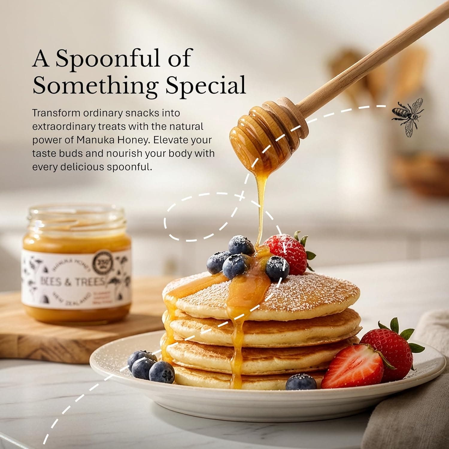 Bees &amp; Trees Manuka Honey 350+ MGO - Raw Pure New Zealand Monofloral Honey – Unpasteurized &amp; Natural Unfiltered Manuka for Tea, Coffee, Dressings, Smoothies &amp; Daily Use – Glass Jar, 380g (13.4oz) : Grocery &amp; Gourmet Food thumbnail 5