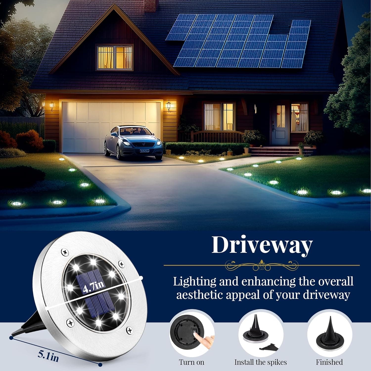 SOLPEX Solar Ground Lights, 12 Pack Solar Lights Outdoor Waterproof, 8 LED Solar Powered Landscape Lighting for Garden Yard Patio Pathway Driveway Walkway (Cool White) : Tools &amp; Home Improvement thumbnail 5