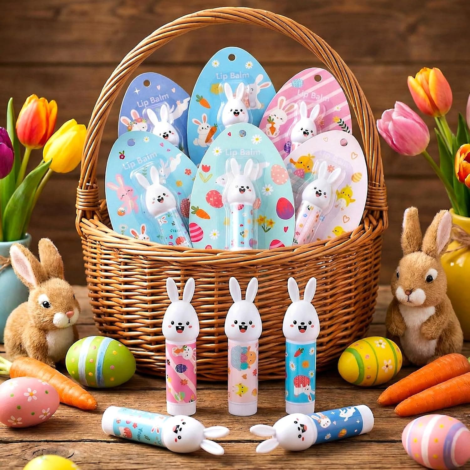 Loopeer 12 Pcs Easter Basket Stuffers Bunny Lip Balm — Easter Gifts gift idea