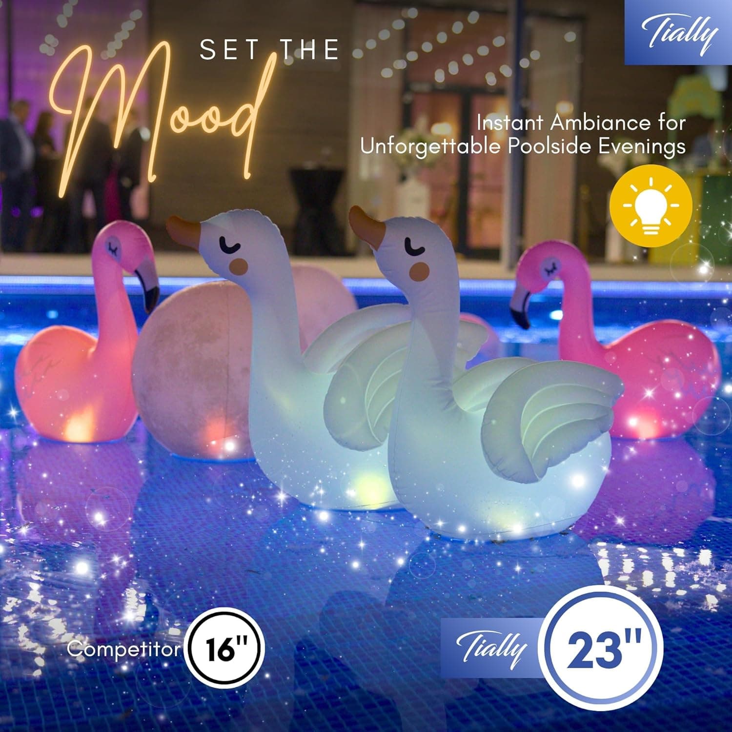 TIALLY Floating Pool Lights Solar Powered - Flamingo and Swan Pool Floats thumbnail 5
