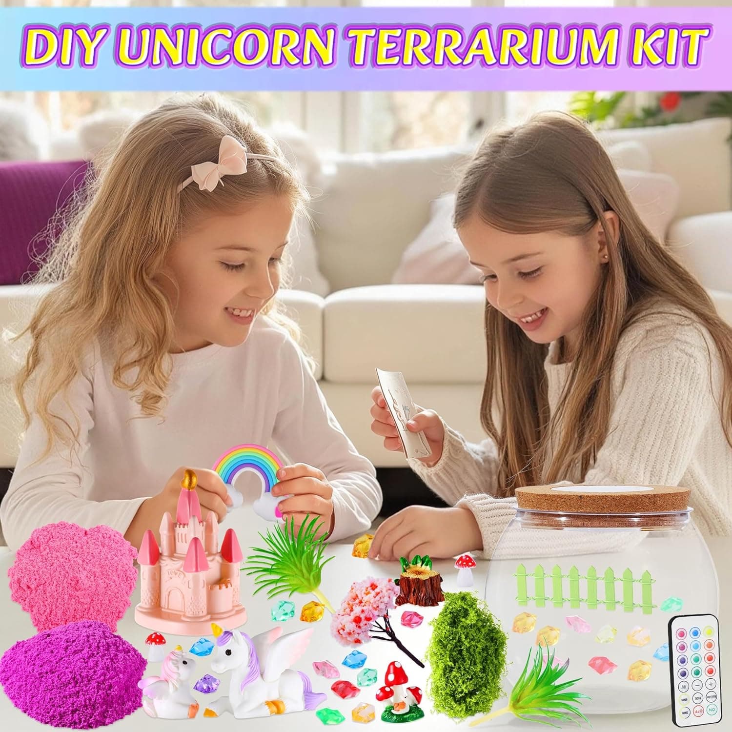 Hannstar Unicorn Terrarium Crafts Kit for Kids-LED Night Light Unicorn Birthday Gifts for Girls Ages 4 5 6 7 8-12 Year Old-Unicorn Toys for Girls - DIY Arts and Crafts Kit for Kids : Toys &amp; Games thumbnail 3