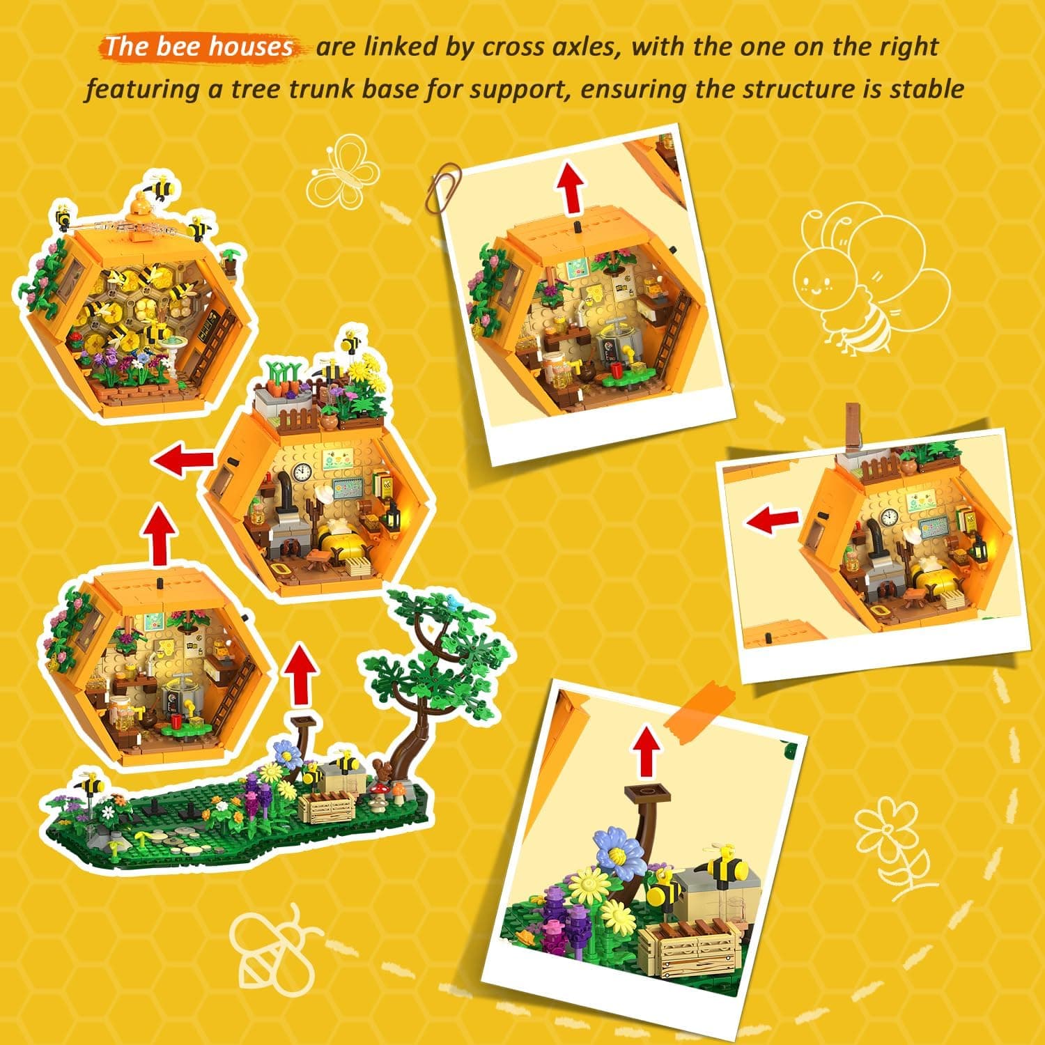 INSOON Farm Bee House Building Set with Lights, 1704PCS Honey Cabin Building Block Kit with Flowers Botanical Animals, Treehouse Construction Model Home Decor, Easter Gift for Adults Boys Girls 12+ : Toys &amp; Games thumbnail 2