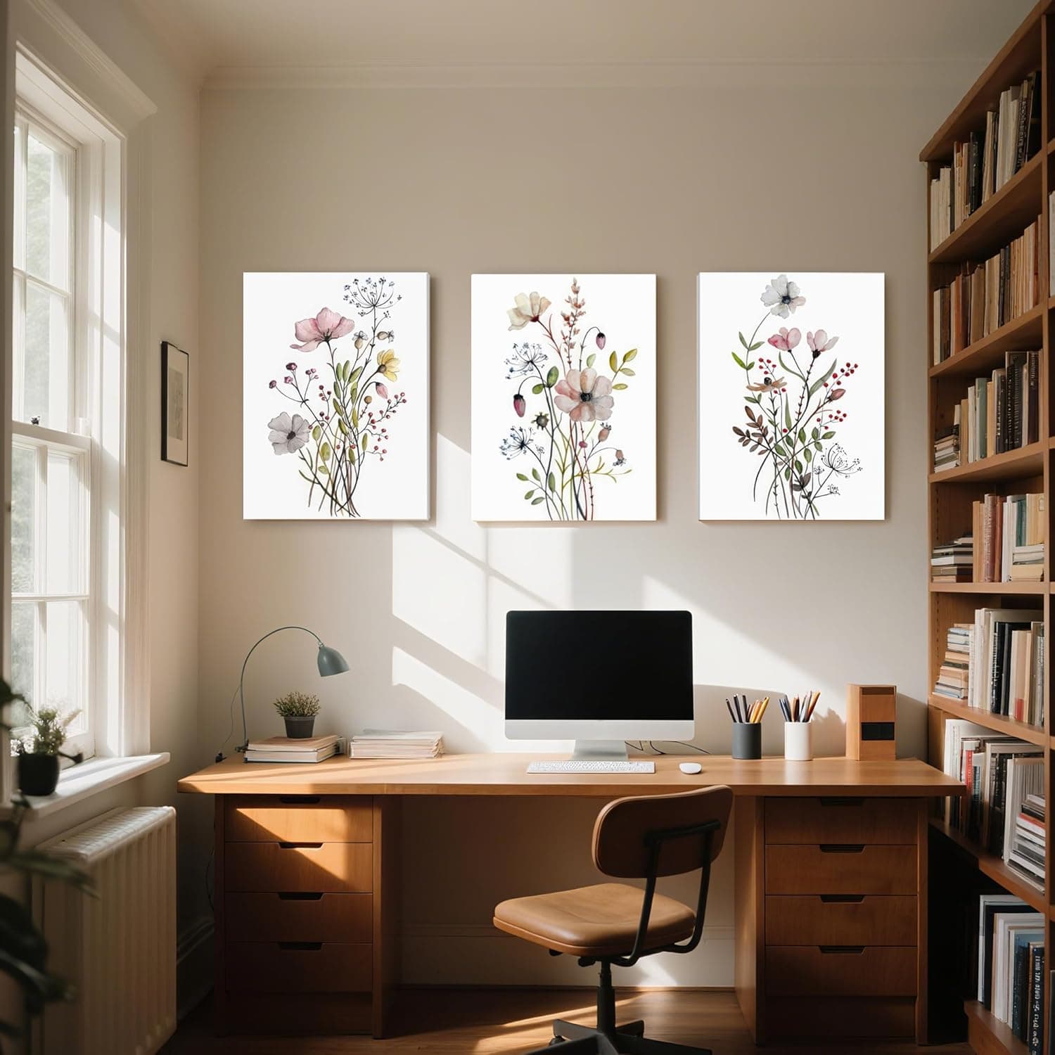 WRFON UnFramed Botanical Canvas Wall Art Set of 3, Watercolor Floral Prints, Framed Flower Wall Decor for Bedroom Bathroom Living Room, 12x16 Inch Each: Posters &amp; Prints thumbnail 5