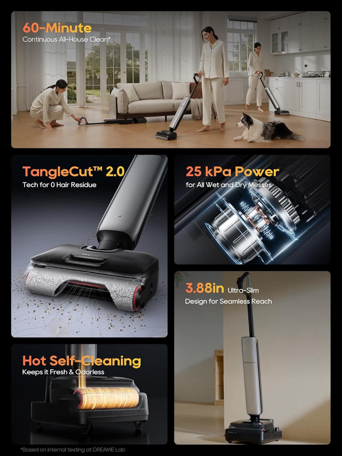 DREAME Aero Pro Wet Dry Vacuum Mop, Ultra-Slim with Hot Self-Cleaning/Self-Drying, 0 Hair Tangle Great for Pet Owner, Powerful Wet Dry Vacuum with 60min Runtime, Pick-up &amp; Mop at The Same Time : Tools &amp; Home Improvement thumbnail 3