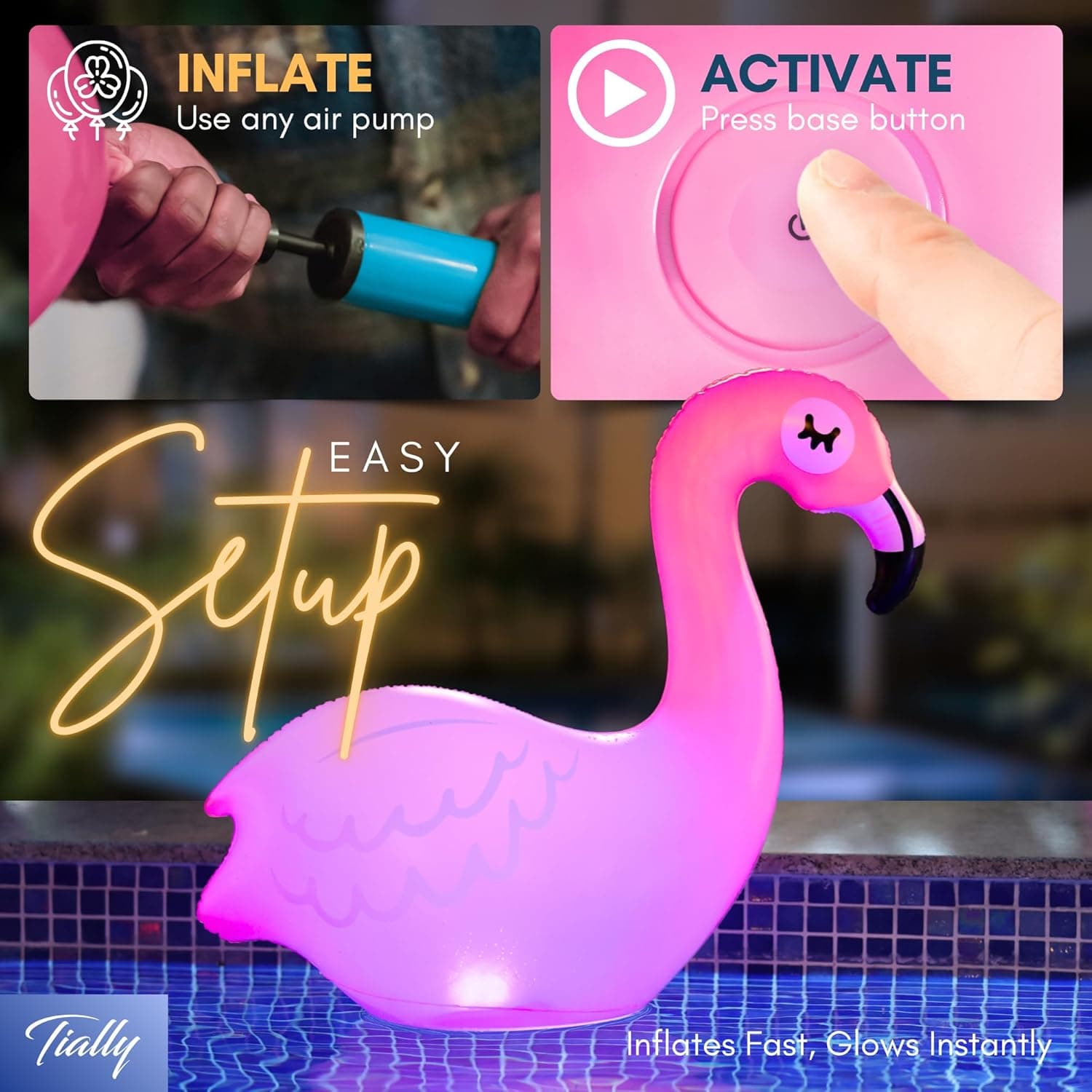 TIALLY Floating Pool Lights Solar Powered - Inflatable Solar Pool Lights, IP68 Waterproof Decor Float, Flamingo and Swans Decorations for Outdoor Use, for Women, Men, Adults : Patio, Lawn &amp; Garden thumbnail 3