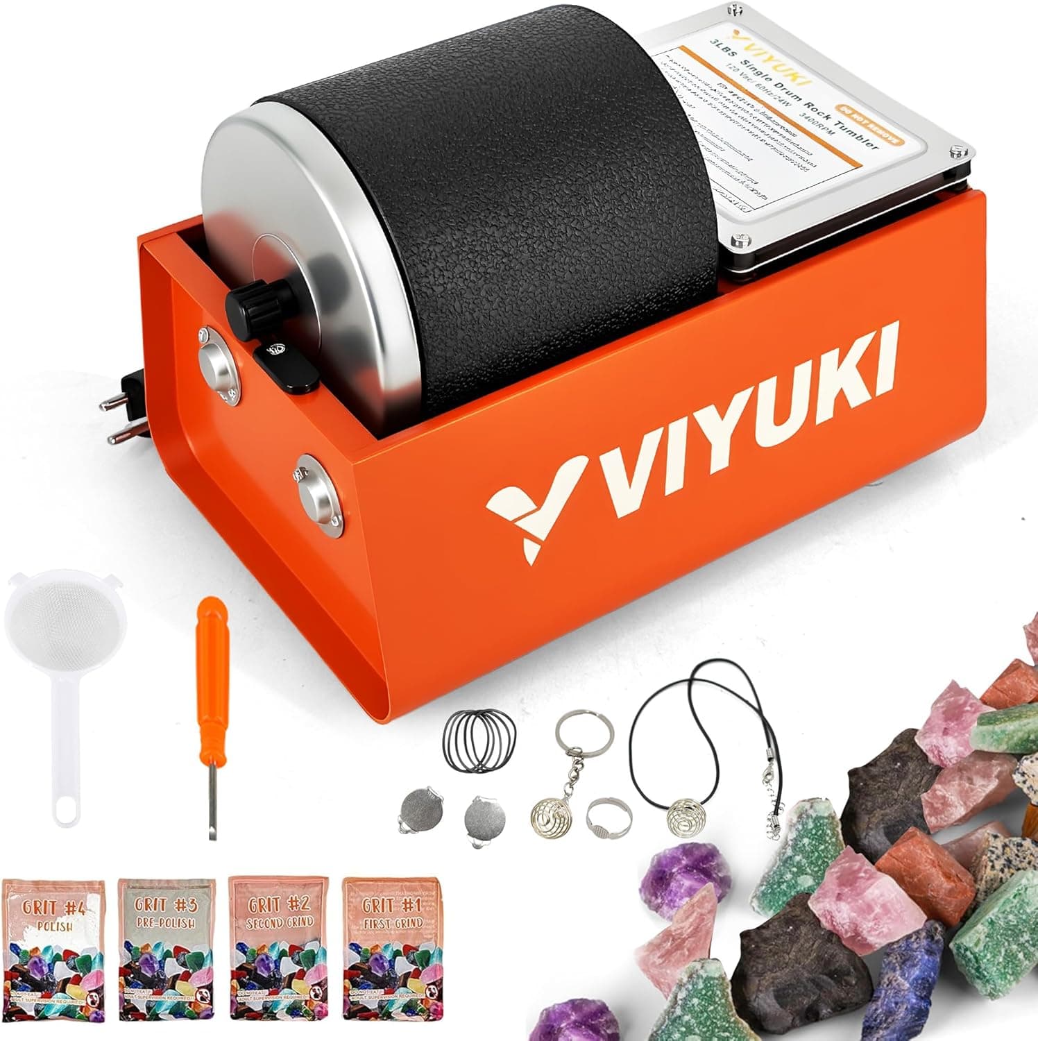 VIYUKI Rock Tumbler Kit- 3 Lb. Extra Large Capacity Barrel, Complete Rock Polisher with Durable Tumbler, Rocks, Grit, Educational Stem Science Kit : Toys &amp; Games thumbnail 2