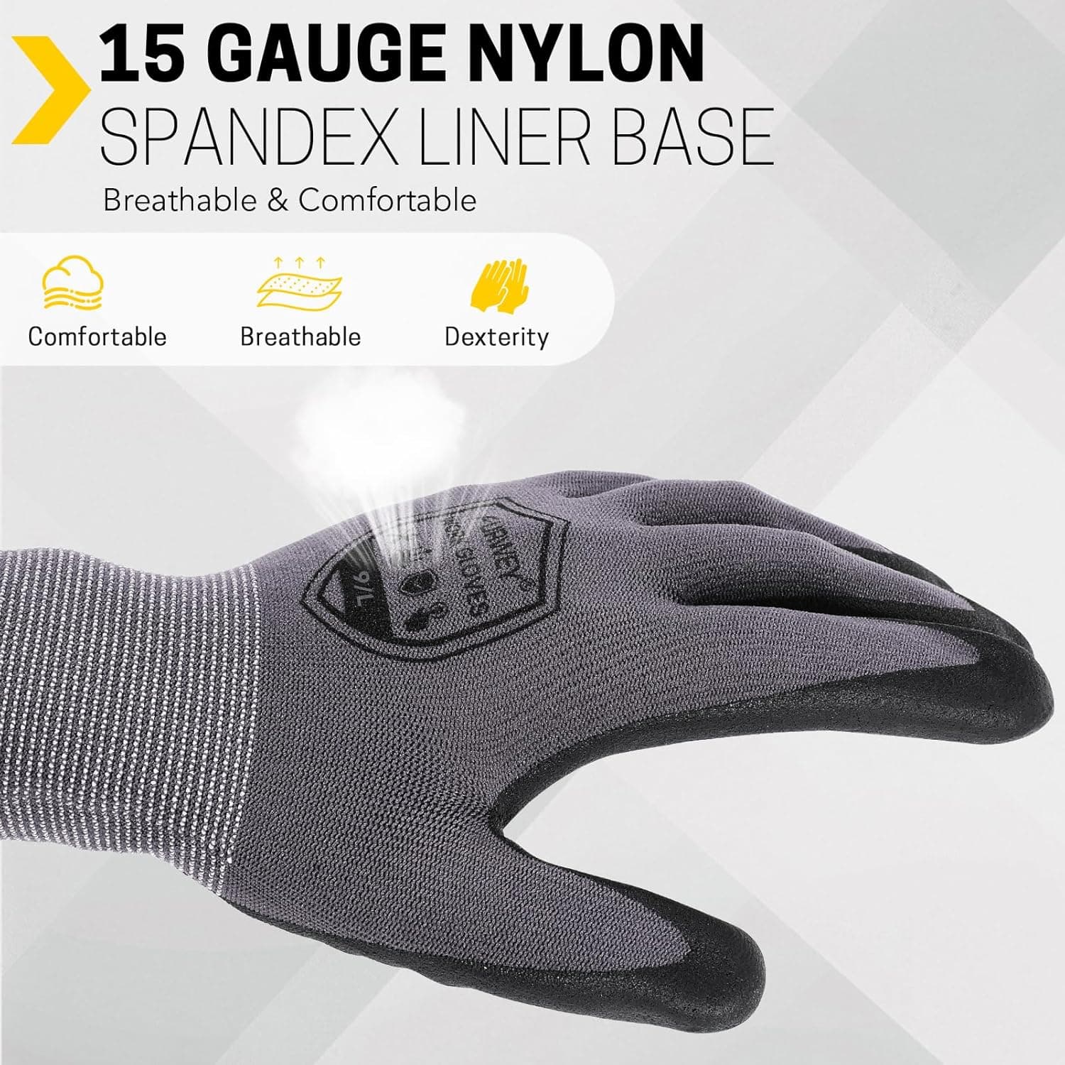 FURWEY Safety Work Gloves - 16 Pairs, Micro-Foam Nitrile Coated, Large thumbnail 4