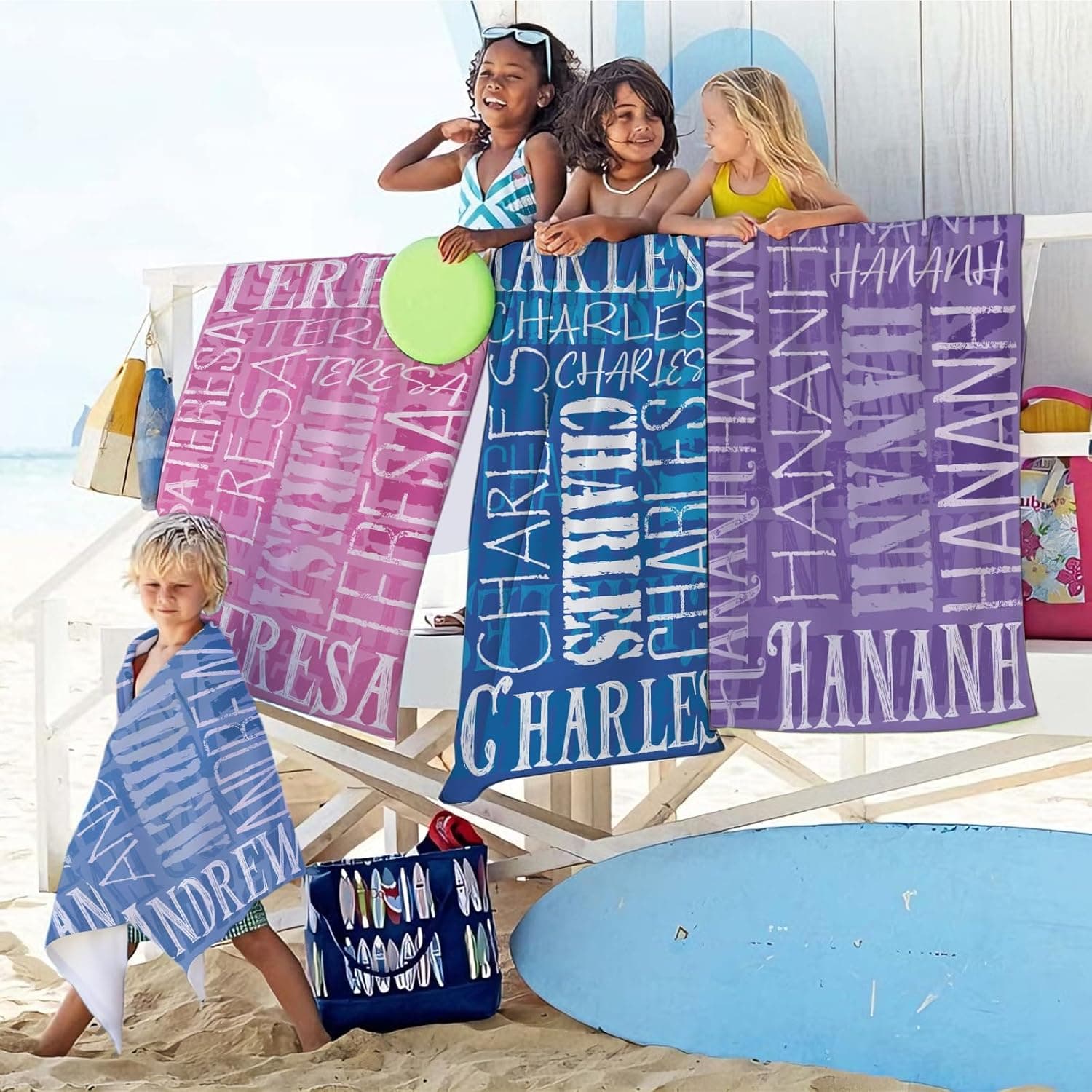 Yoke Style Personalized Beach Towels for Kids, Custom Sand Free Microfiber Beach Towel with Your Name, Customized Quick Dry Pool Towels Easter Gifts for Girls Boys Toddler : Home &amp; Kitchen thumbnail 4
