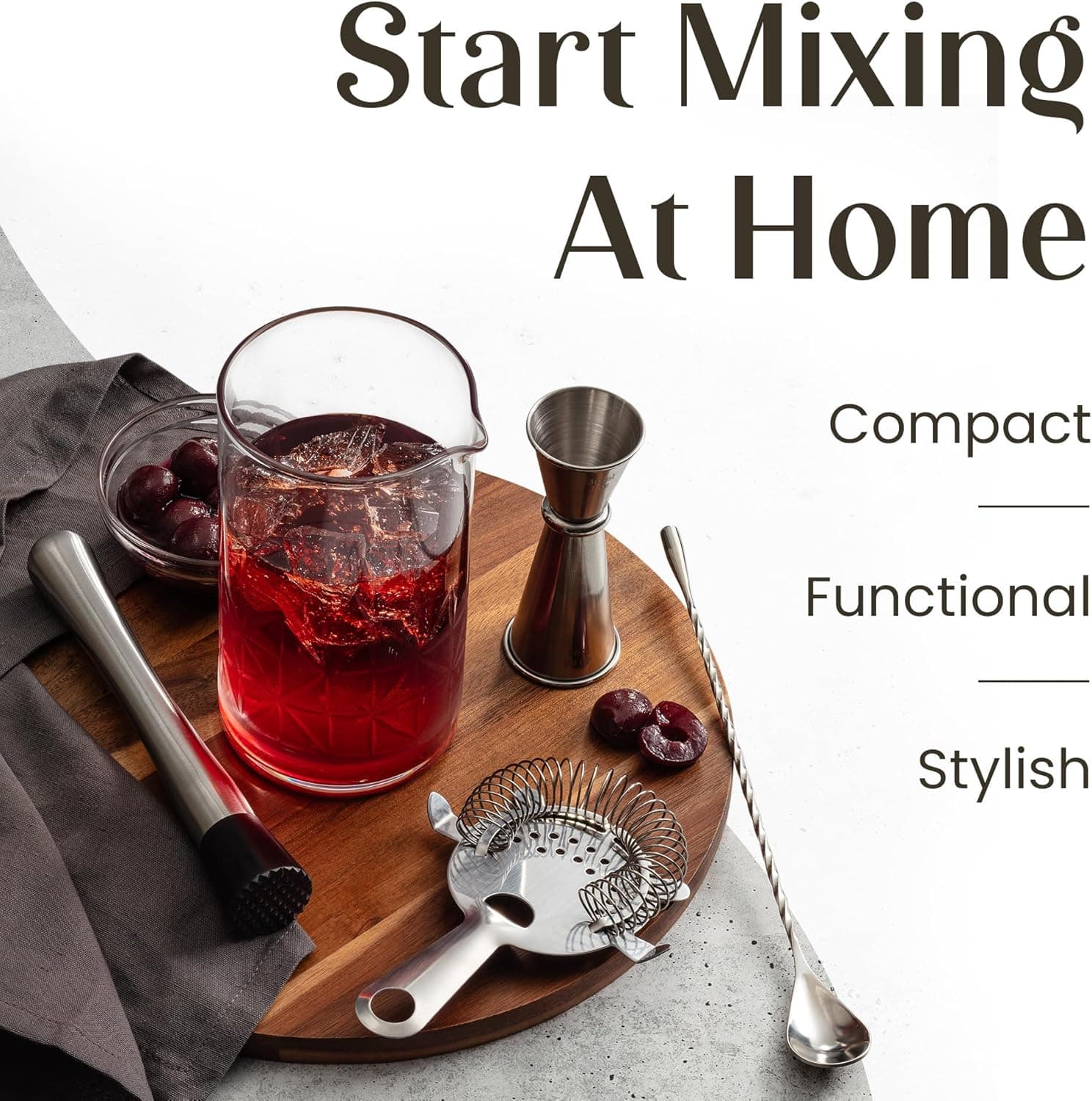 Mixology &amp; Craft Cocktail Set - 8-Piece Bartender Kit with Mixing Glass Set, Japanese Jigger, Spoon, Muddler, and Strainer - Perfect for Old Fashioned Cocktails and Home Bars: Home &amp; Kitchen thumbnail 2
