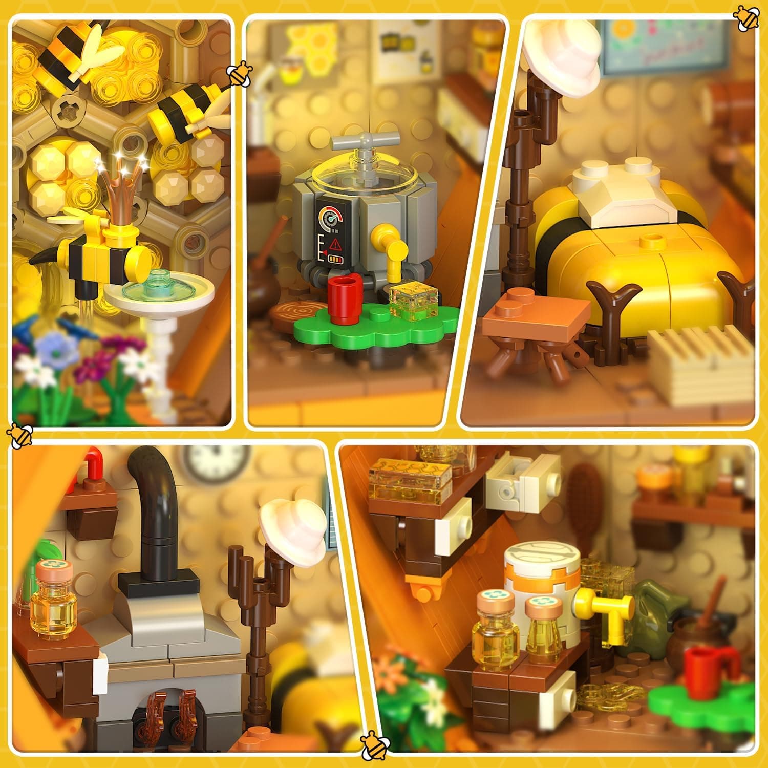 INSOON Farm Bee House Building Set with Lights, 1704PCS Honey Cabin Building Block Kit with Flowers Botanical Animals, Treehouse Construction Model Home Decor, Easter Gift for Adults Boys Girls 12+ : Toys &amp; Games thumbnail 4